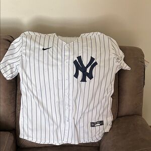 Nike White and Navy Pinstripe Jersey